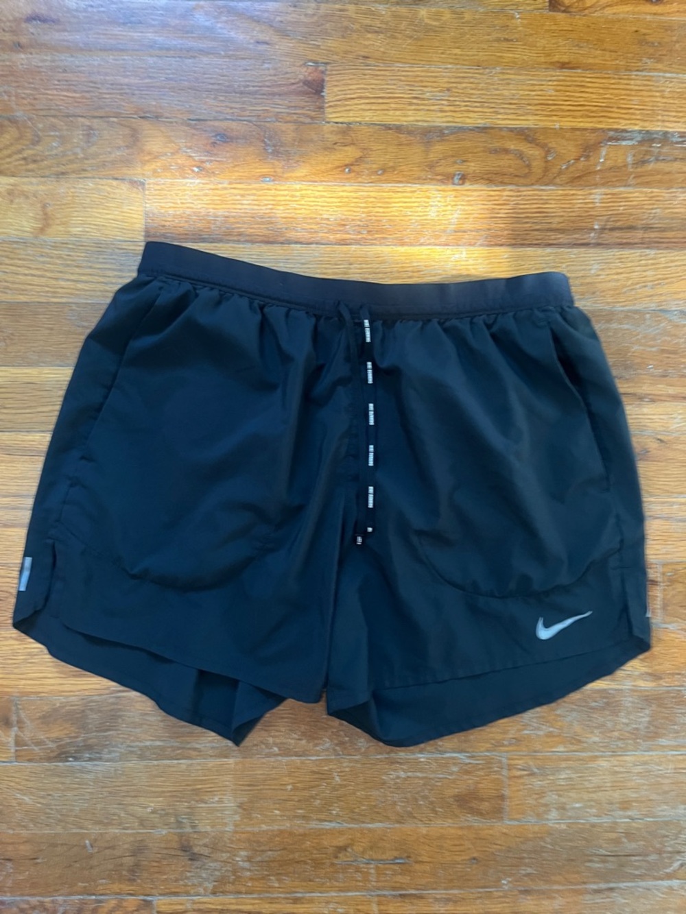 Nike Stride Black Running Shorts with Silver Swoosh